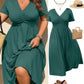 📢📢Limitiertes Angebot – 50 % Rabatt !! ⏰Midi-Kleid in Übergröße mit V-Ausschnitt, Rüschen und kurzen Ärmeln