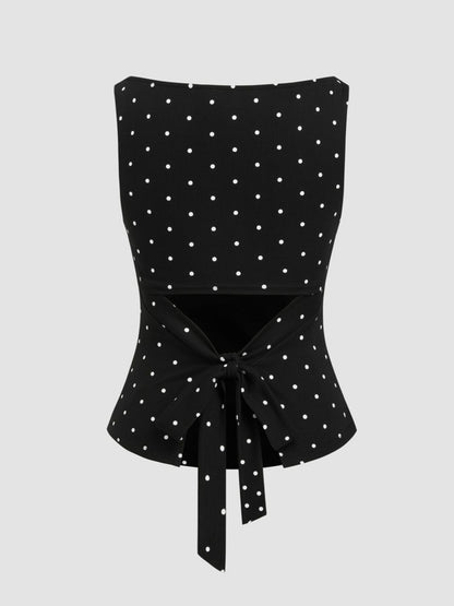 👗🎀 Ärmelloses Rüschen-Tanktop mit Bindegürtel & Polka-Dots – 50% RABATT! Y2K-inspiriert, perfekt für warme Tage. 🔥✨