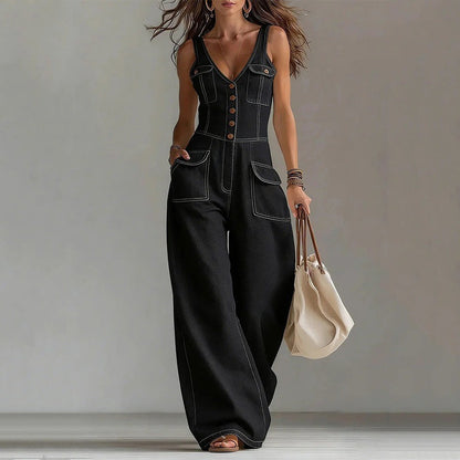 ✨Sommer-Sonderangebot 60% RABATT!☀️Locker sitzender Jumpsuit mit weiten Beinen und Taschen