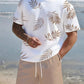 🔥Solange der Vorrat reicht 50 % Rabatt!🎉Herren Lässiges Kunstdenim-Print T-Shirt & Shorts Set