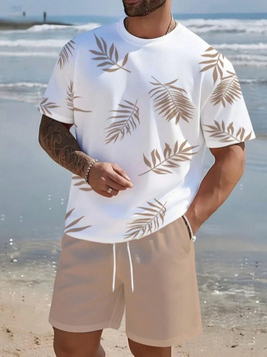 🔥Solange der Vorrat reicht 50 % Rabatt!🎉Herren Lässiges Kunstdenim-Print T-Shirt & Shorts Set