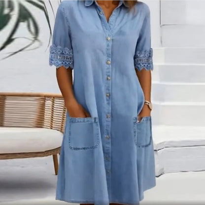 🌹👗 50% RABATT! Schlichtes Jeanskleid aus Denim – klassischer Schnitt, figurschmeichelnd, perfekt für Alltag & Reisen. 🏖️💪