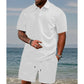 👔🌞 50% RABATT! Herren Zweiteiler mit Rautenstruktur: Kurzarmhemd & Shorts mit Kordelzug – Atmungsaktiv, knitterfrei & perfekt für heiße Tage 💎