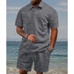 👔🌞 50% RABATT! Herren Zweiteiler mit Rautenstruktur: Kurzarmhemd & Shorts mit Kordelzug – Atmungsaktiv, knitterfrei & perfekt für heiße Tage 💎