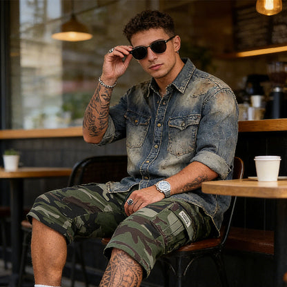 🔥 Herren-Camo-Cargoshorts mit Mehreren Taschen – Bequem, Strapazierfähig & Perfekt für Outdoor-Aktivitäten 🏕️