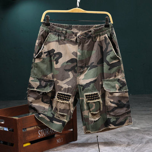 🔥Solange der Vorrat reicht 50% Rabatt!🎉Men's Studded Camo Cargo ShortsCargoshorts für Herren mit Nieten und Camouflage-Muster