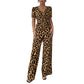 🐆✨ Damen Jumpsuit 2026 – Retro Leopardenmuster, V-Ausschnitt, Tailliert mit Falten, Weites Bein Y2K Style