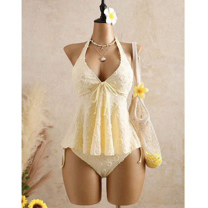 🌊👙 LIMITIERT: 49% RABATT! ✨ Damen-Tankini mit Rüschen – Neckholder, Peplum & Weich 🍋