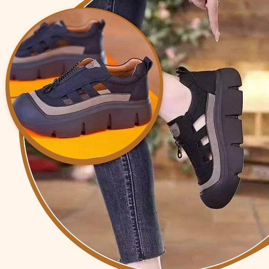 👠 50% RABATT + GRATIS VERSAND ✨ Damen-Retro-Zipper-Hollow-Plateauschuhe – Stilvolles Retro-Design, atmungsaktives Hohlmuster & bequeme Plattformsohle 💃