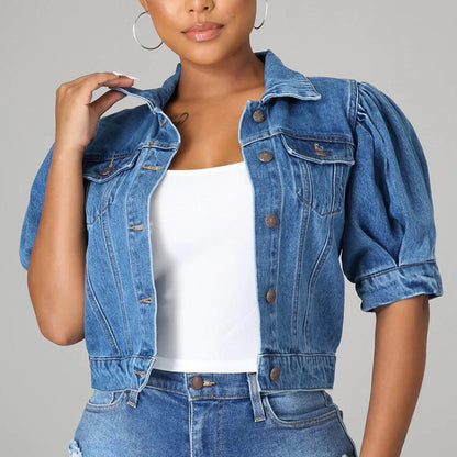 🧥 Jetzt 49 % reduziert! ✨ Kurze Jeansjacke mit Puffärmeln für Damen