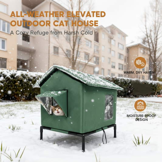 🏠 Nur für kurze Zeit: 50% Rabatt+Versandkostenfrei! 🐈 Erhöhtes Outdoor-Katzenhaus für jedes Wetter – Wasserdicht, isoliert, faltbar 🌧️