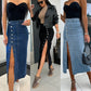 Stilvoller Denim-Bodycon-Rock mit Knopfleiste und Schlitz