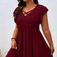 📢📢Limitiertes Angebot – 50 % Rabatt !! ⏰Damenkleid mit V-Ausschnitt und Rüschenbesatz