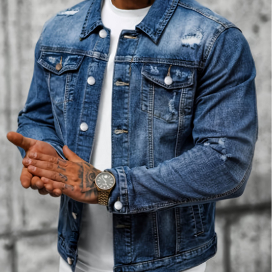 Herren-Freizeit-Denimjacke im Used-Look mit Vintage-Wäsche