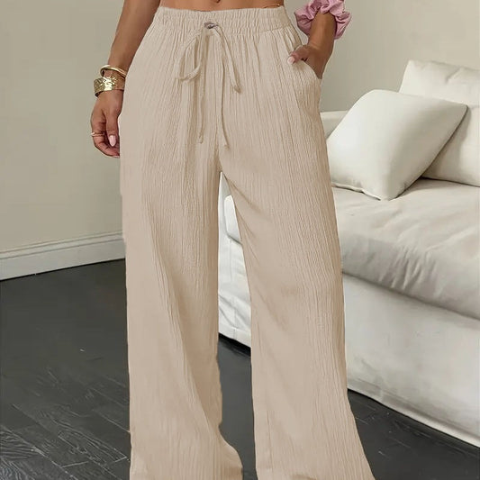 Damen weite Hose mit Knittereffekt – einfarbig, luftig & bequem