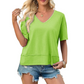 👕✨ 50% RABATT! Damen Oberteil mit halben Ärmeln, V-Ausschnitt und Patchwork-Saum – Leicht, lässig & perfekt für den Sommer 🌸