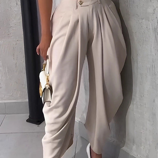 Lässige Damenhose mit hoher Taille und weitem Bein