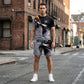 🔥 HALBER PREIS! 50% RABATT auf das Herren-Set aus T-Shirt und Shorts mit abstraktem Print! 🛍️
