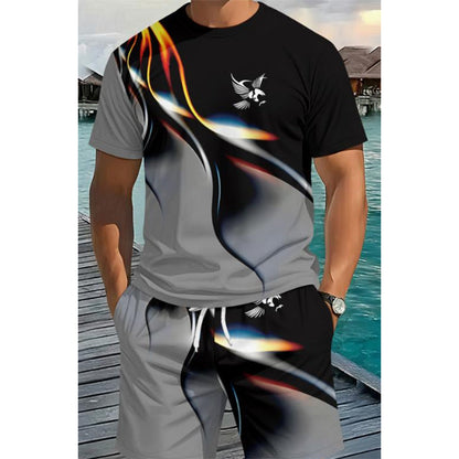 🔥 HALBER PREIS! 50% RABATT auf das Herren-Set aus T-Shirt und Shorts mit abstraktem Print! 🛍️