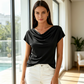 ⏰ 50 % RABATT – Nur für kurze Zeit ✨Damen Top mit Wasserfall-Ausschnitt ✨ Femininer Look & Elegante Cap-Ärmel