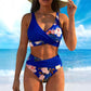 Blumen-Bikini-Set mit hoher Taille – Wickel-Oberteil & formschlüssige Hose für Strand & Pool