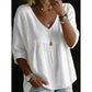 👚 NUR FÜR KURZE ZEIT: 50 % RABATT! ✨ Damen-Top mit V-Ausschnitt und Spitzenbesatz – im Boho-Stil, Empire-Taille, 3/4-Ärmel 🌼