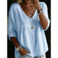 👚 NUR FÜR KURZE ZEIT: 50 % RABATT! ✨ Damen-Top mit V-Ausschnitt und Spitzenbesatz – im Boho-Stil, Empire-Taille, 3/4-Ärmel 🌼