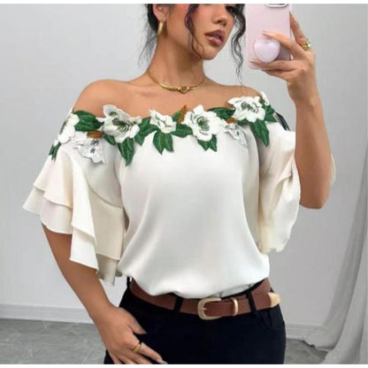 👚🌸 Women's Romantic Floral Ruffle Sleeve Top – 50% RABATT! Romantischer Blumenprint, verspielte Rüschenärmel. ☀️✨