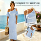 👗 NUR FÜR BEGRENZTE ZEIT: 50 % RABATT! ✨ Gestreiftes Off-Shoulder-Kleid für Damen – elegant, fließend, sommerlich-schick 🌊
