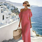 👗 NUR FÜR BEGRENZTE ZEIT: 50 % RABATT! ✨ Gestreiftes Off-Shoulder-Kleid für Damen – elegant, fließend, sommerlich-schick 🌊