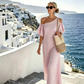 👗 NUR FÜR BEGRENZTE ZEIT: 50 % RABATT! ✨ Gestreiftes Off-Shoulder-Kleid für Damen – elegant, fließend, sommerlich-schick 🌊