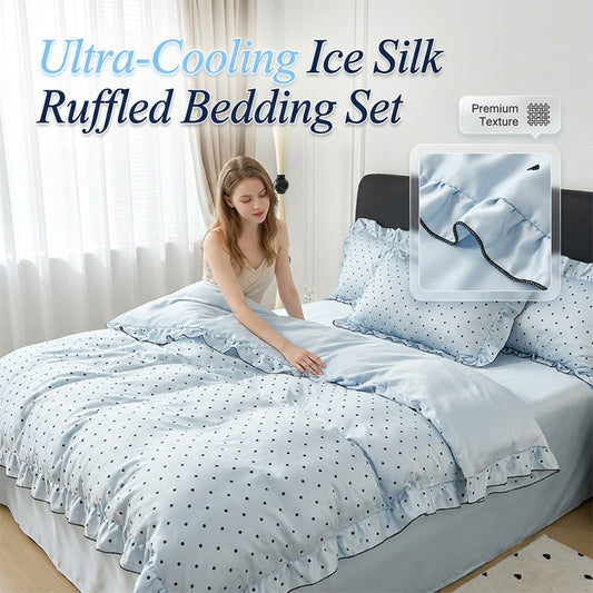 ⏳Nur für kurze Zeit: 50 % Rabatt⏰Luxuriöses, kühlendes Bettwäscheset aus Eis-Seide mit Rüschen🛌