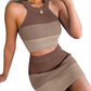 🌊 NUR FÜR BEGRENZTE ZEIT: 50 % RABATT! 💥 Schickes Strickrock-Set mit Farbverlauf – Neckholder-Crop-Top, figurbetonte Passform, gerippter Strick ✨