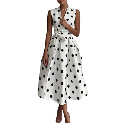 👗 50% RABATT! 🌸 Damen-Kleid mit Polka-Dot-Muster, V-Ausschnitt & ärmellos – Luftig, elegant & vielseitig – Perfekt für Alltag, Büro oder besondere Anlässe – zeitloser Look mit Frische ✨