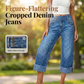 ⏰ 50 % RABATT – Nur für kurze Zeit ✨👖 Figurschmeichelnde Cropped Denim-Jeans mit hoher Taille & weiter Beinweite – 3-facher Knopfverschluss, umgeschlagene Säume & atmungsaktive Qualität
