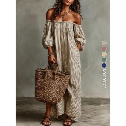 👗Damen Schulterfreies Maxi-Kleid mit Laternenärmeln