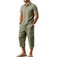 👕☀️Herren Sommer Leinen-Set – Lockeres Hemd & Cargo-Shorts Zweiteiliges Outfit