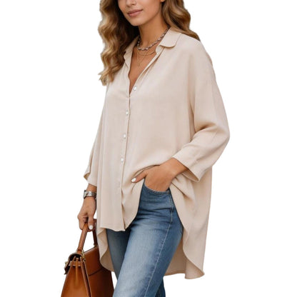 👚 50% RABATT! 🔥 Damen lässige weite Apricot-Bluse – Langarm, Knopfleiste & Kragen – Leicht, vielseitig & perfekt für Alltag oder Büro – femininer Look mit Komfort 🌸✨👔